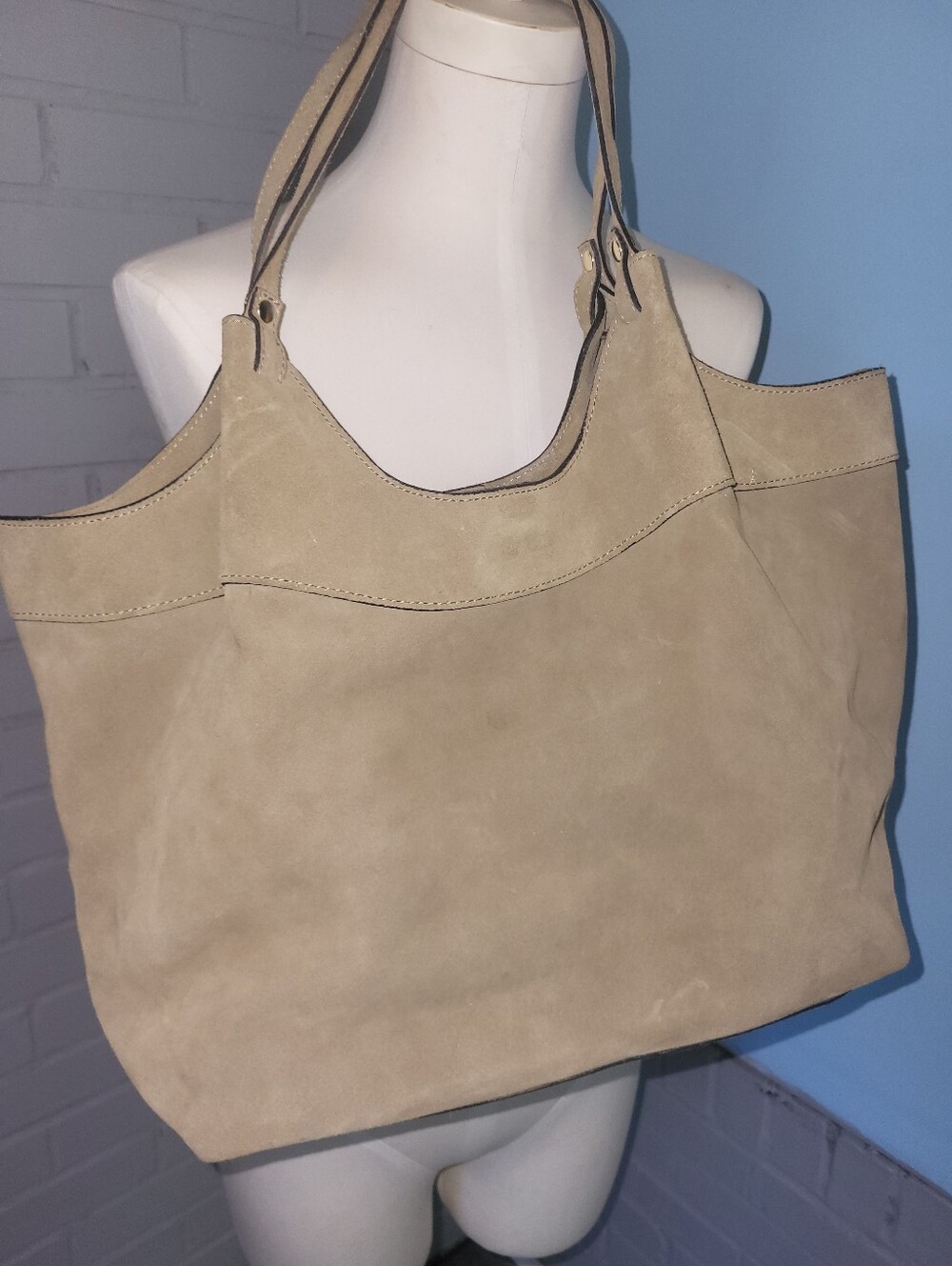 Beige Suede Tote Bag — Everyday Women's Handbag